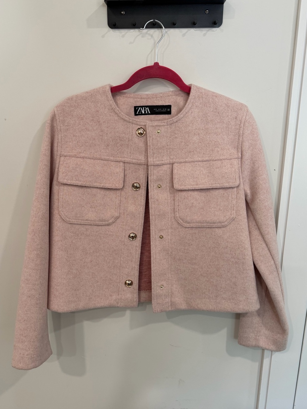 Zara Blush Pink Cropped Wool-Blend Boxy Jacket